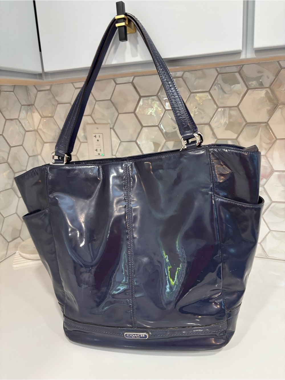 Coach Gallery Patent Leather Tote Blue
